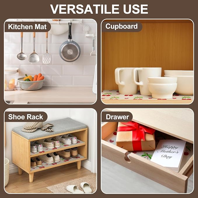 Cherry Non-Adhesive Non-Slip Waterproof Washable Shelf Liner | Refrigerator Drawer Cabinet Mat for Kitchen Shelf Organizer Storage - Image 5
