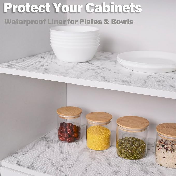 Drawer and Shelf Liners for Kitchen Cabinet,Non Slip Cabinet Liners for Shelves,Non-Adhesive Strong Grip Mats Protect Dresser Cupboard Liner,Shelf Paper-Marble 17.5" W x 236" L - Image 3