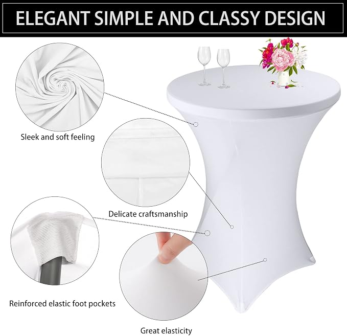 4 Pack Cocktail Spandex Tablecloth 32"x43" Cocktail Table Cover Fitted High Top Round Table for Bar Wedding Birthday Party Banquet (White) - Image 3