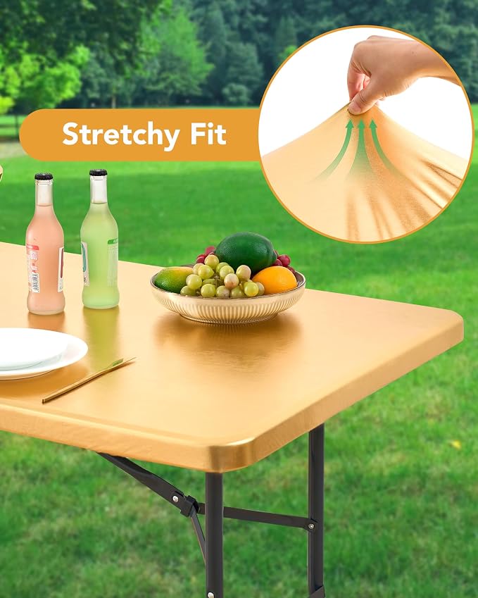Fitted Tablecloth Rectangle Table Cloths with Elastic, 8 ft, Gold, 6 Pack - Image 2