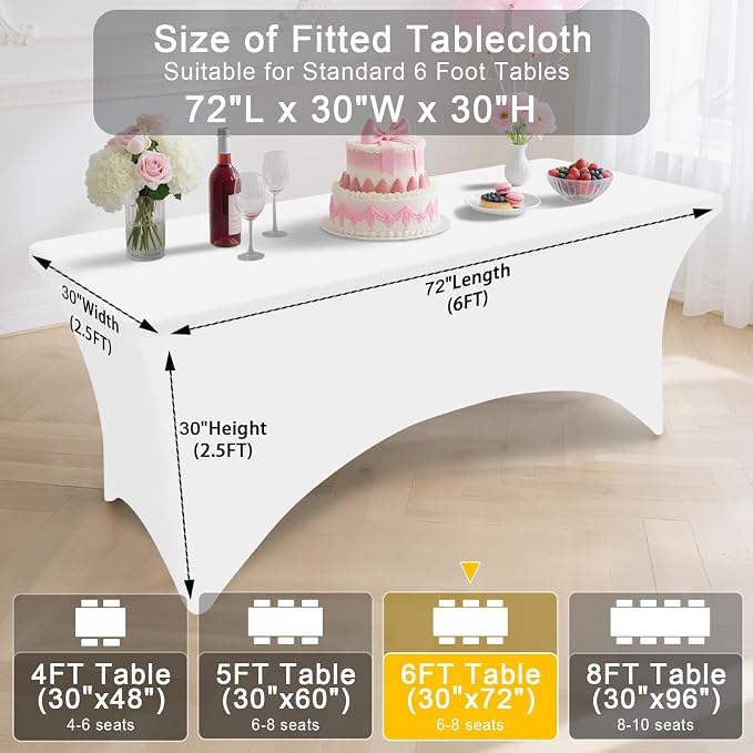Smiry 6 Pack Spandex Table Cloth 6FT, Elastic Fitted White Tablecloth - Image 8
