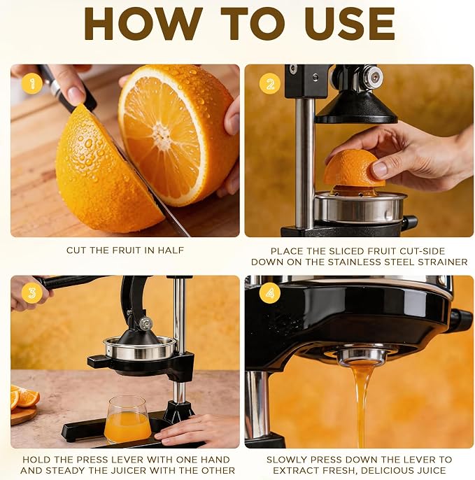 Cast Iron Juicer,Manual Juicer Hand Press,Orange Lemon Squeezer,Heavy Duty Manual Juicer,Professional Citrus Juicer Fruit Juice -Stainless Steel,Easy to Clean Black - Image 8