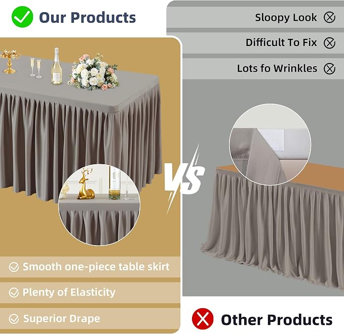 PARTISKY 2 Pack Natural Tablecloths for Rectangle Tables 6ft, Wrinkle Resistant Spandex Table Cover Fitted Stretch Table Cloth with Pleated Ruffle Skirts for Party Banquet Dining Birthday Wedding - Image 2