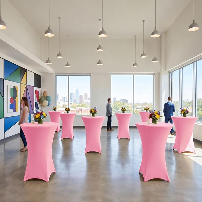 Cocktail Table Covers-Spandex Round High Top Table Cloths Party Pink - Image 6