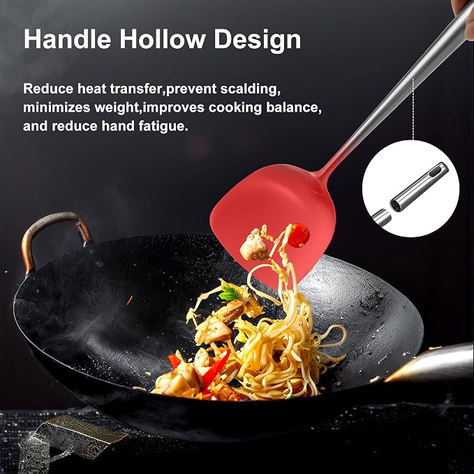 18/10 Stainless Steel Cooking Utensils Set,9 Pcs Professional All Metal Stainless Steel Kitchen Utensils Set with Wok Spatula,Soup Ladle,Skimmer,Slotted Spatula Turner, Large Spoon(Dishwasher Safe) - Image 6