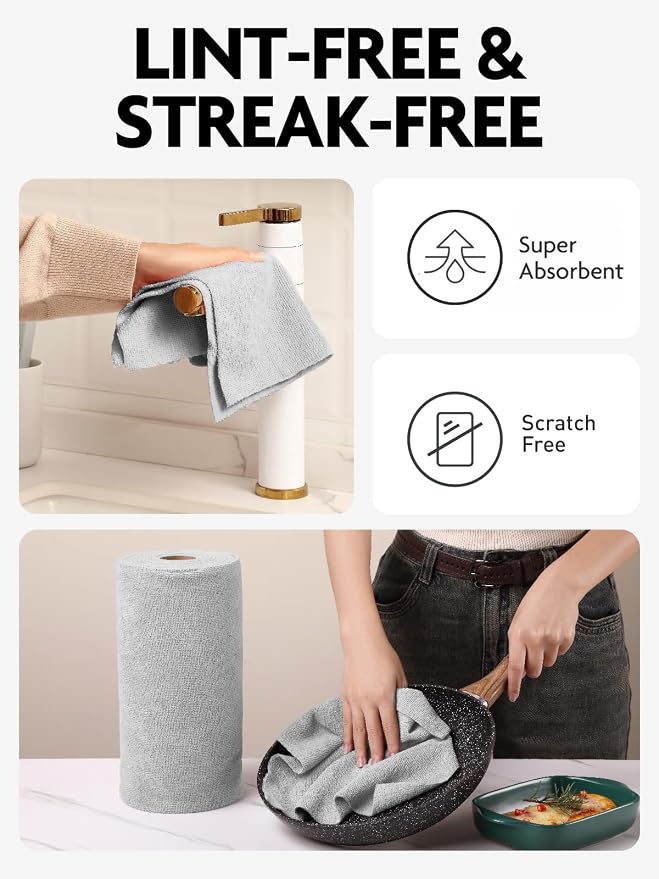 Fantasticlean Microfiber Cleaning Cloth Rolls-150 Sheets,12"x12"(Pink,Grey) - Image 8