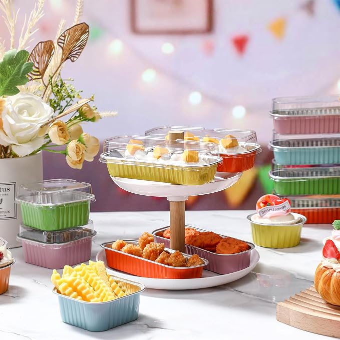 Blushtier 180 Set/360 Pcs Mini Loaf Pans with Lids and Spoons Disposable Mini Cake Pans, 6.8, 5, 4.2 oz Square Rectangle Round Aluminum Foil Cupcake Baking Cups Dessert Liners Tins for Desserts - Image 5