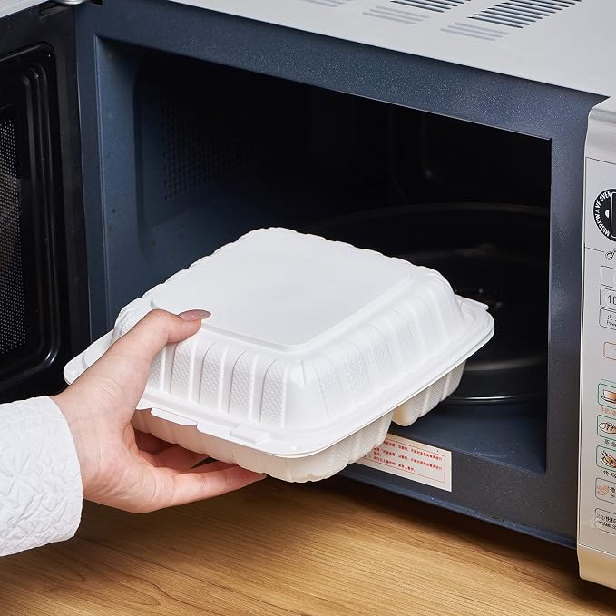 Jaluxing 8X8 1Compartment 50Pack Plastic Clamshell Take Out Food Containers, Heavy Duty To-go Disposable Lunch Box Restaurant Meal Prep Packaging Catering Hinged Container (Formerly FULING) - Image 3