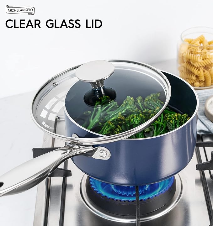 MICHELANGELO 3 Quart Saucepan with Lid, Nonstick Ceramic Sauce Pan with Stainless Steel Handle, 3 Qt Saucepan with Lid Induction Compatible, Oven Safe, Blue - Image 7