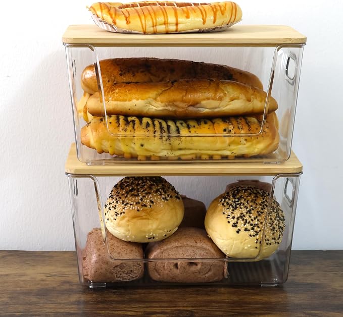 2 Pack Pantry Organizers Stackable Storage Bins Open Front with Lids for Fruit Garlic Snack Bread Produce - Clear Holder for Kitchen Laundry Countertop or Under Sink Organizer (Small) - Image 3
