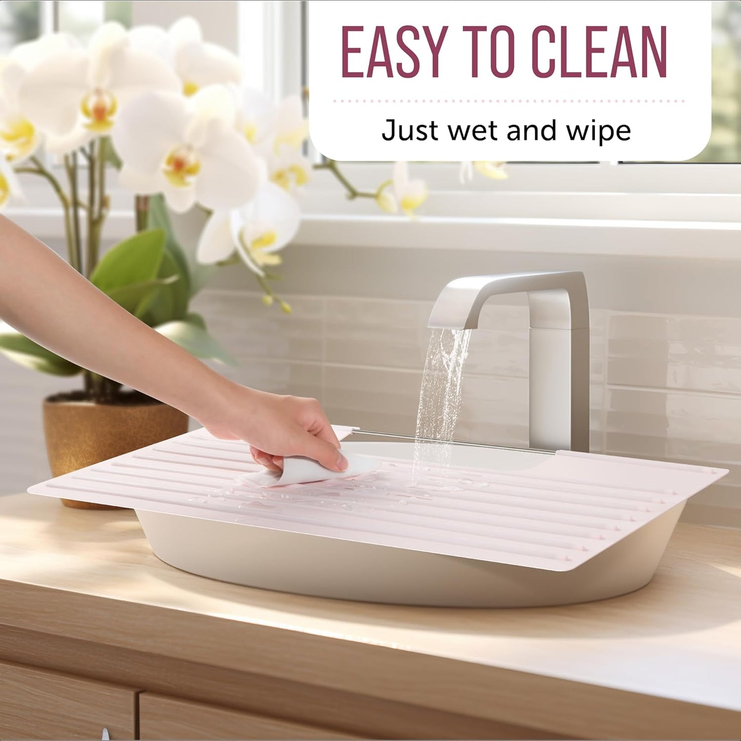 Maplefield Foldable Silicone Bathroom Sink Cover - Extra Counter Space Vanity Mat - Heat-Resistant Bathroom Sink Topper - Large, Rose Pink, 22 x 2 x 2 in