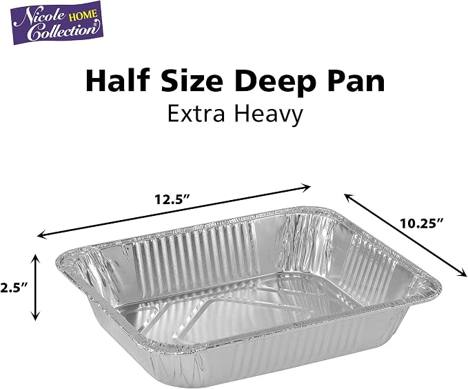 Aluminum Pans Half Size, 9X13, Extra Heavy Duty Disposable Foil Pans For Baking (20 Pack) Roasting & Chafing, Deep Tin Foil Bakeware, Steam Table Tray, Cookware, Food Prepping, Cake & Oven Pan - Image 2