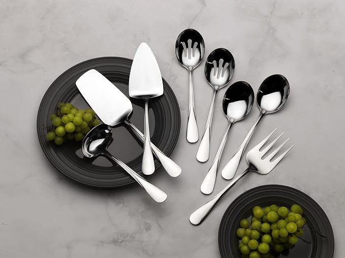 Mikasa Gourmet Basics Kaylee 8-Piece Serving Set, 18/0 Stainless Steel, Ladle, Lasagna Server, Cake Server, Tablespoons, Cold Meat Fork, Dishwasher Safe - Image 7