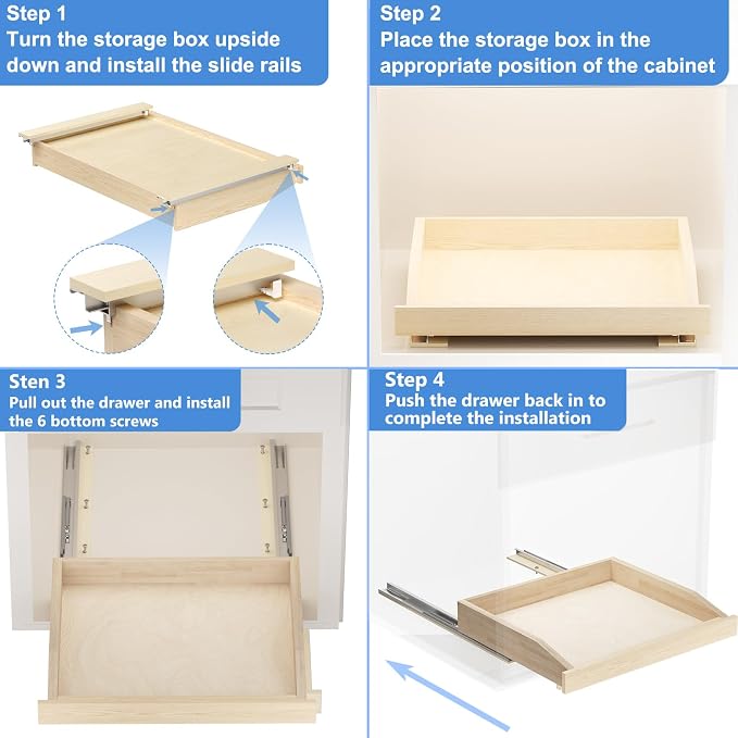 LOVMOR Single Pull Out Cabinet Organizer 25½”W x 21”D, Soft Close Slide Out Drawer Storage Shelves for Kitchen, Wood Cabinet Shelf Pull-Out Organizer Storage for Base Cabinets - Image 6