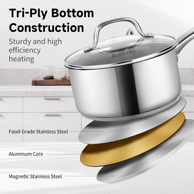 SLOTTET 1Qt & 2Qt Stainless Steel Sauce Pan Set with Lid,4 Pcs Non Stick Saucepan,Small Kitchen Pots,Induction Compatible,PFOA FREE - Image 4