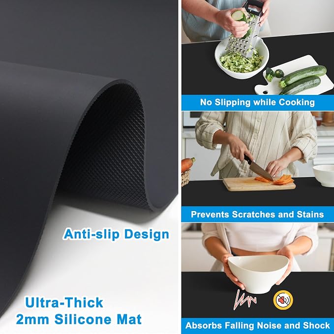 AECHY Extra Large Silicone Mat 78.74”x19.69”x0.08”, Multipurpose Silicone Mat Thick Heat Resistant Mat Shipped Rolled Up Kitchen Counter Mat Nonslip Silicone Mats for Kitchen Counter Black | Thick Nonslip Silicone Counter Mat, Waterproof Kitchen Counte... - Image 5