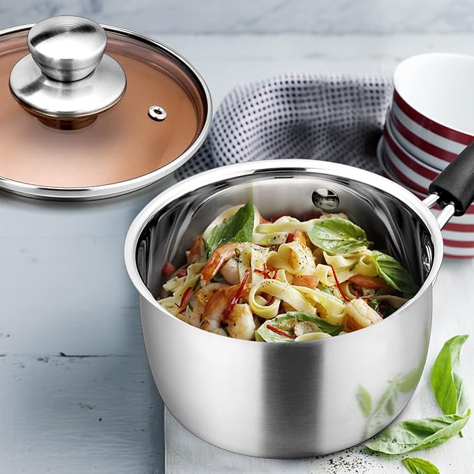E-far 2 Quart Saucepan with Lid, Stainless Steel Small Pot for Cooking - Image 5