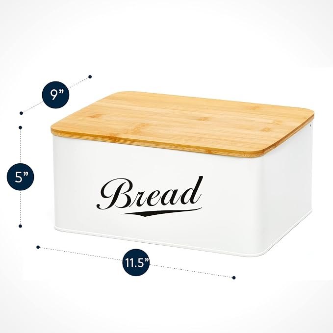 Modern Metal Bread Box with Bamboo Cutting Board Lid | Bread Storage Container for Kitchen Counter, Vintage Kitchen Decor Organizer - Image 4