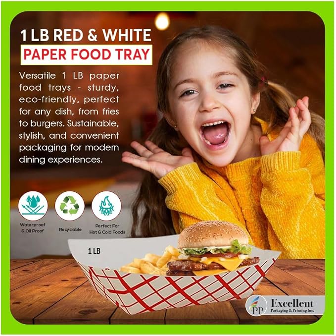 Excellent Paper Food Serving Trays, Cardboard Food Boats Checkered Kraft Tray, Greaseproof Fast Food Snack Holder for Snack, Hot Dog, Hamburger and Chips, Party, Red and White (1000, 2lb) - Image 3