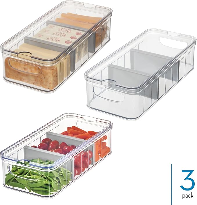 iDesign Large Fridge Organizer Bin, Clear/Gray, Set of 3 - Image 2