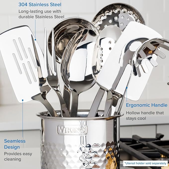 Viking Culinary 3-Ply Stainless Steel Hammered Copper Clad Cookware Set, 10 Piece, Oven Safe & Culinary 304 Stainless Steel Kitchen Utensil Set, Ergonomic Stay-Cool Handles - Image 7