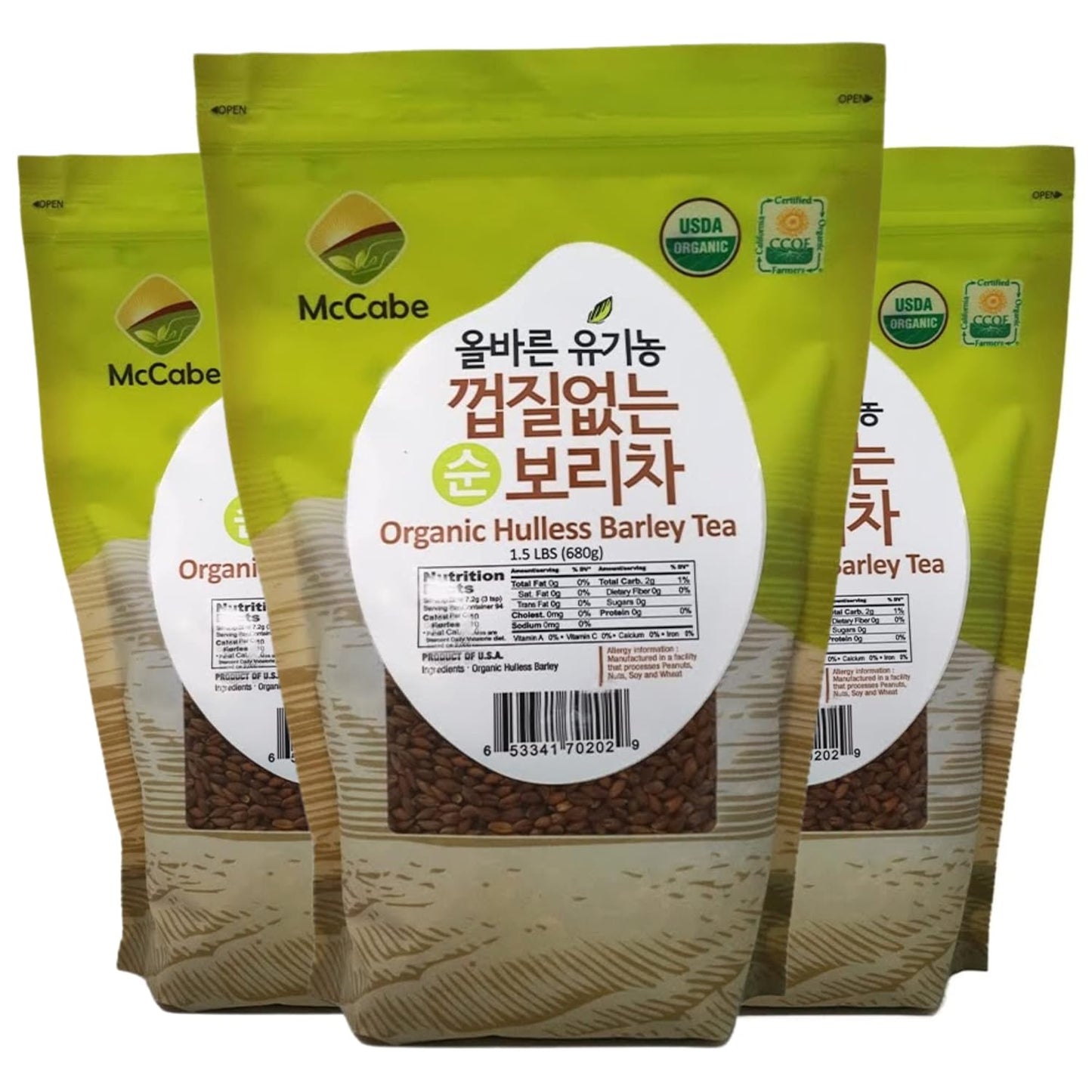 McCabe Organic Hulless Barley Tea - Roasted Hulless Barley Tea | USDA and CCOF Certified | Product of USA | 1.5 lbs (24 Oz) Pack of 3