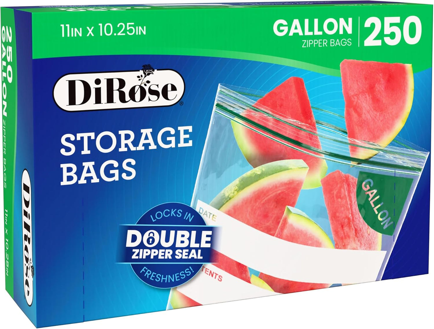 DiRose Gallon Bags Pack of 250 – 1 Gallon Reclosable Storage Bags – Practical and Durable Design – Food Safe Non-BPA Material – Easy Zip Closure – Ideal for Food, Snacks, Dog Treats, Organizing