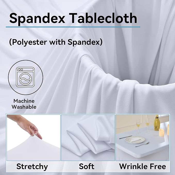 2 pk White Spandex Tablecloth 4ft with Ruffle Table Skirt, Wrinkle Free High Stretch Fitted Tablecloths for 6 Foot Rectangle Tables, Elastic Spandex Table Covers 6ft for Parties Weddings Banquet - Image 4