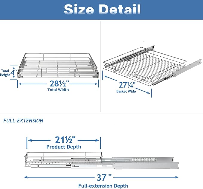 LOVMOR Pull Out Cabinet Organizer and Storage 28½" W x 21½" D, Slide Out Shelves for Kitchen Cabinets - Image 3