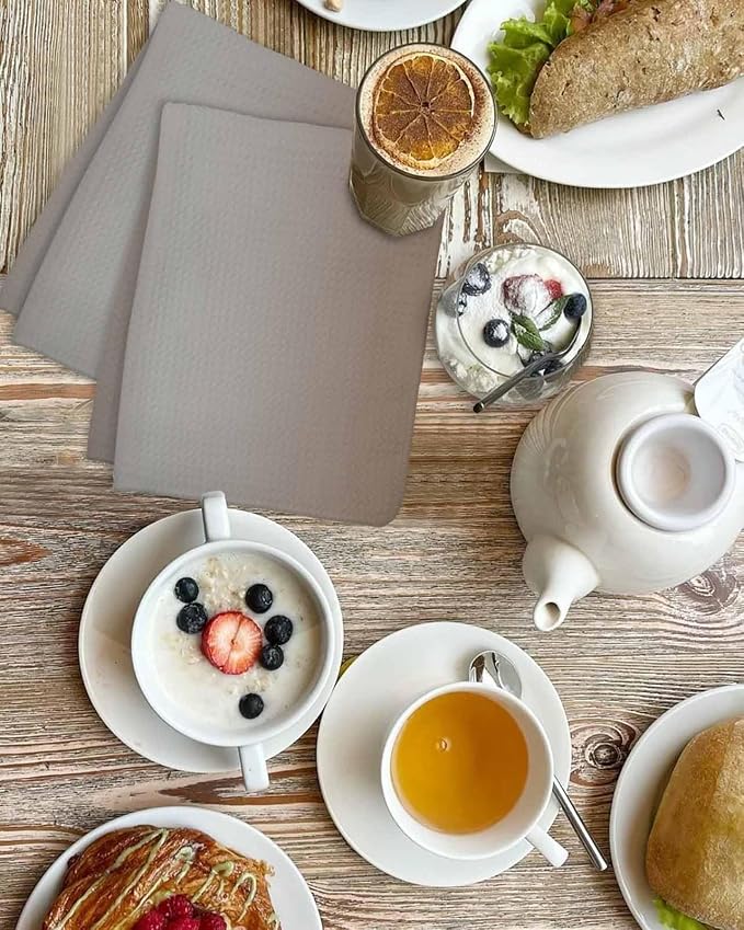 Ombre Brown Grey Dish Towels Set, Waffle Weave Kitchen Towels Microfiber Towels Cleaning, Modern Minimalist Gradient Color Soft Absorbent Dish Drying Towels Hand Towels 2 Pack 15.7x23.6 Inch - Image 4