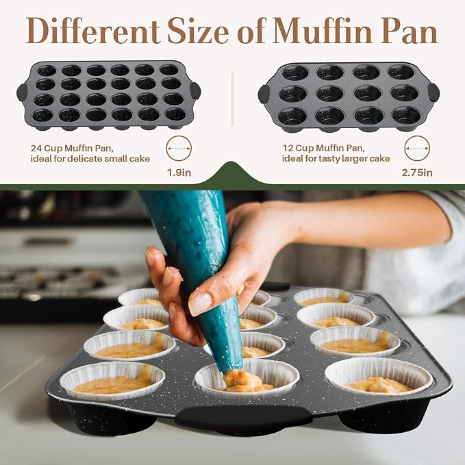 11-Piece Nonstick Baking Pans Set, Stackable Bakeware Sets, Black | Oven Pans for Baking with Silicone Handles, Includes Cookie Sheet, Cake Pans, Loaf Pan, Pizza Pan, Muffin Pan - Image 3