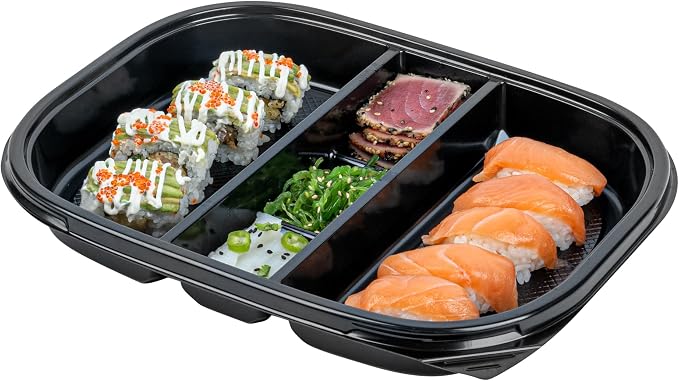 Restaurantware-Bento Tek 50.7 Ounce Meal Prep Containers, 50 Disposable To Go Food Boxes - Lids Sold Separately, 5 Compartments, Black Plastic Bento Lunch Boxes, Freezable, For Take Out - Image 2