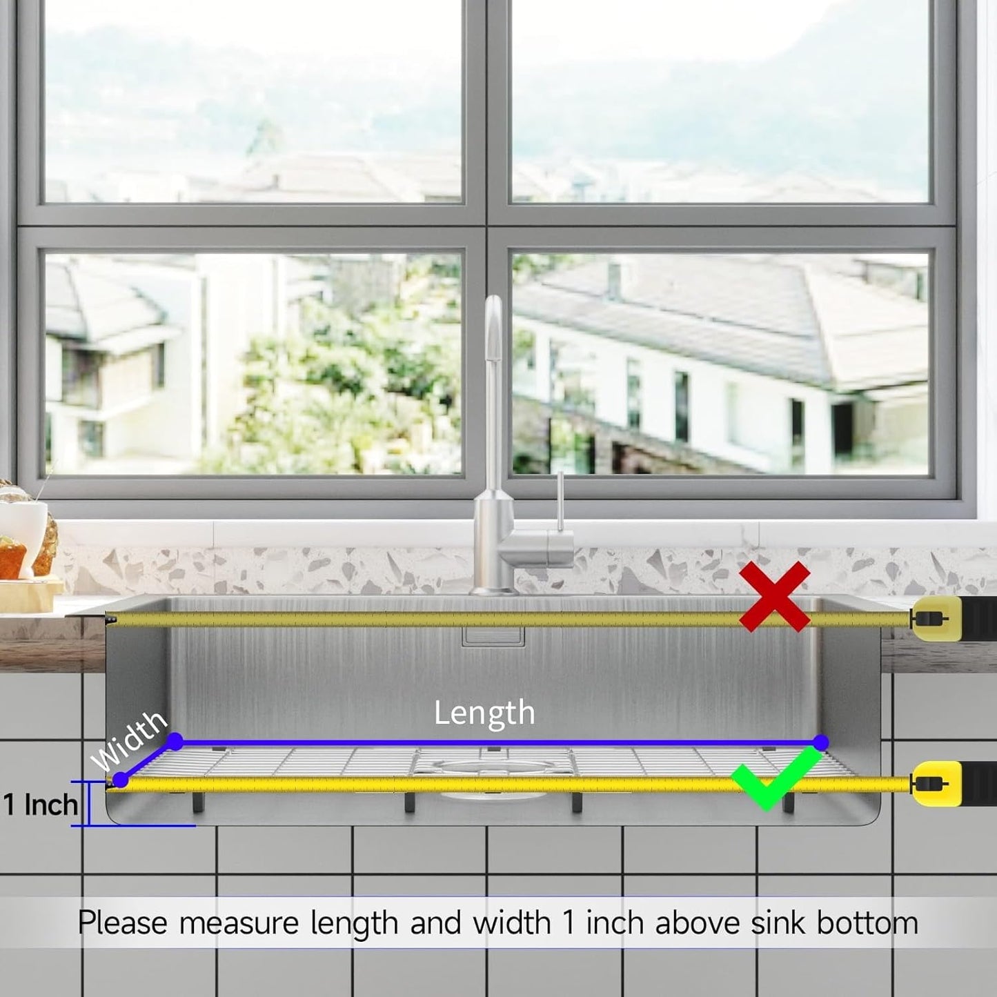 Sink Protectors for Kitchen Sink, Sink Grate Grid for Bottom of Sink, Metal Sink Rack, Bottom Basin Rack, Stainless Steel, 28-7/8" x 14-3/8"
