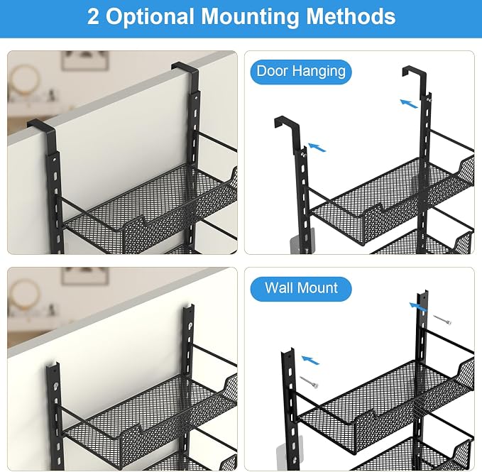 VyGrow 12.3" W Narrow Over the Door Pantry Organizer, 6-Tier Over the Door Organizer with Adjustable Basket, Pantry Door Organization for Pantry Kitchen Storage Room Spice Rack, Black - Image 5