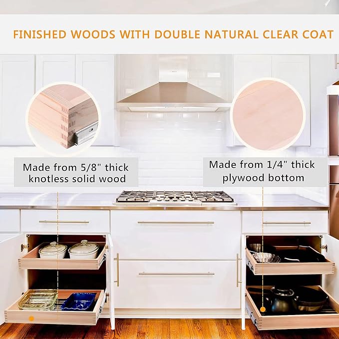 Mulush 16”W x 21”D x 3‘’H Soft Close Slide Out Wood Drawer Organizer for Kitchen, Finished, (Cabinet Opening>17.5 inches for Bottom Assembly, Opening= 17 inches for Side Assembly) - Image 7