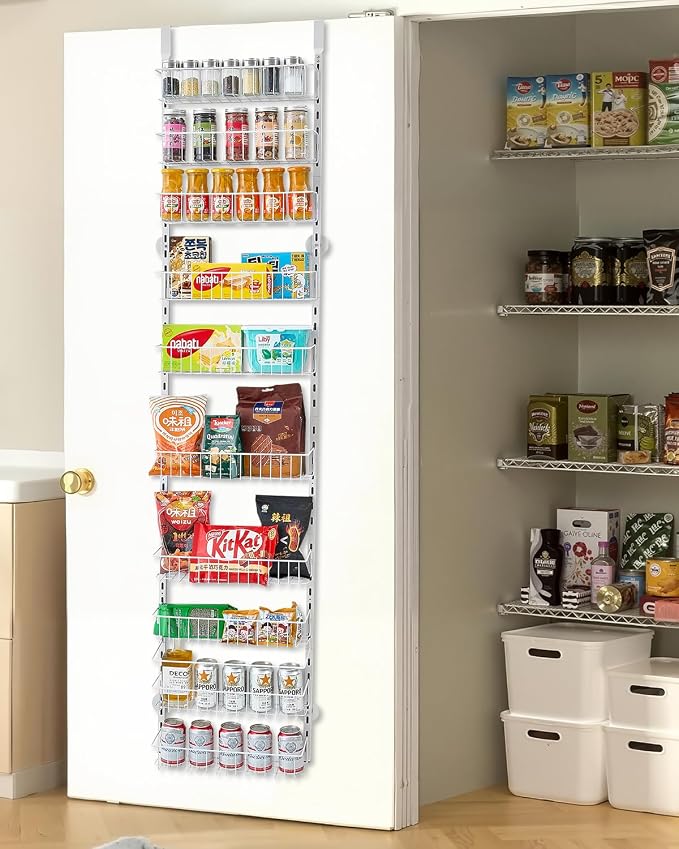 VEVOR Over the Door Pantry Organizer, 10-Tier Pantry Organization and Storage, Heavy-Duty Steel Hanging Spice Rack, Adjustable Wall Seasoning Shelves, for Home Kitchen Laundry Room Bathroom, White by VEVOR