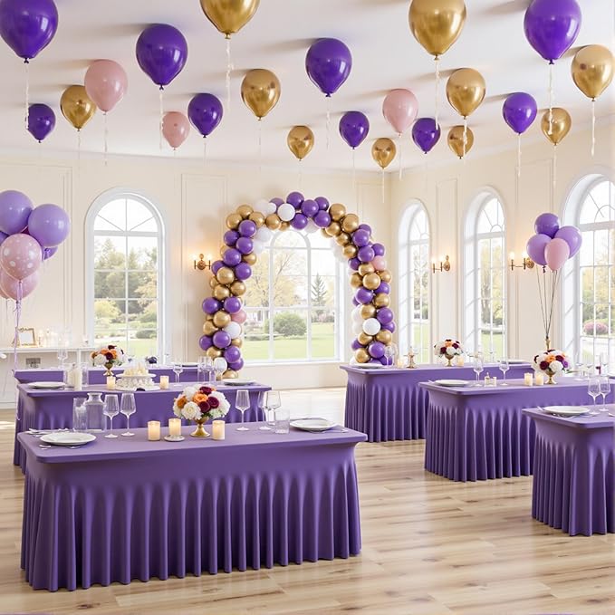 4 Pack Purple Spandex Tablecloths for 6 Foot Rectangle Tables, Wrinkle Free Stretchy Table Cloths 6ft Fitted Table Cover DeskSkirt for Weddings Birthday Party Banquet Baby Shower - Image 4