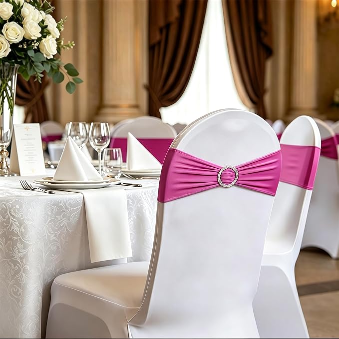 LEBENGURU Fuchsia Stretch Chair Sashes 50pcs with Buckle Slider - Image 2