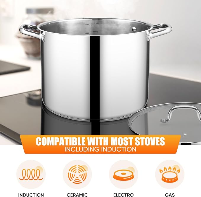 E-far 16 Quart Stainless Steel Pot, Induction Stockpot with Glass Lid - Image 5