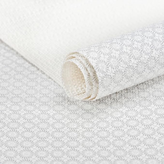 FIFTY FEET 12"x120" Non-Adhesive Shelf Liner for Kitchen Cabinets and Drawers, Washable Non-Slip PVC Cabinet Liner (White Circle)(8 Roll) by FIFTYFEET