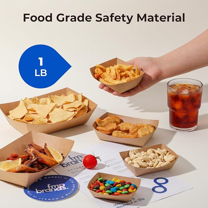 Fit Meal Prep [250 Pack 1 lb Paper Food Boats Heavy Duty Disposable Food Trays, Kraft Brown Nacho Tray for Parties Fairs Picnics Carnivals, Holds Sause Candies Nut Grease Resistant - Image 4