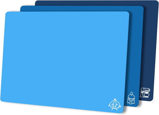ZVP Flexible Plastic Cutting Board Set of 3 Gradient Color, Colorful Chopping Boards, BPA Free Mats, Non Slip, Dishwasher Safe, 15×12 Inch, Blue Multi-Color