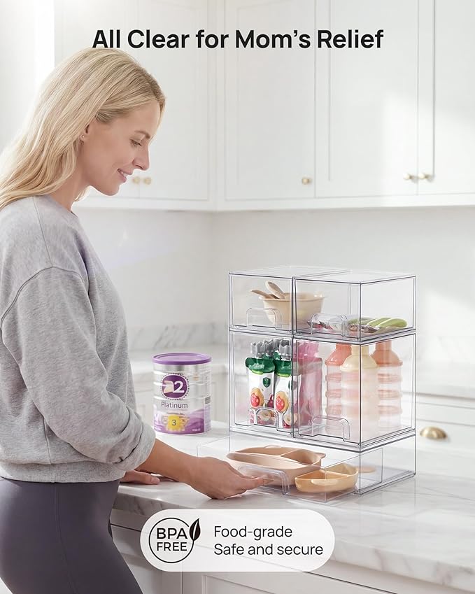 Vtopmart Clear Stackable Storage Drawers Set of 5, Plastic Organizer Bins | Multi-purpose Boxes for Baby Bottle Storage, Ideal for Kichen, Vanity, Bathroom, Undersink, Cabinet, Pantry Organization - Image 5