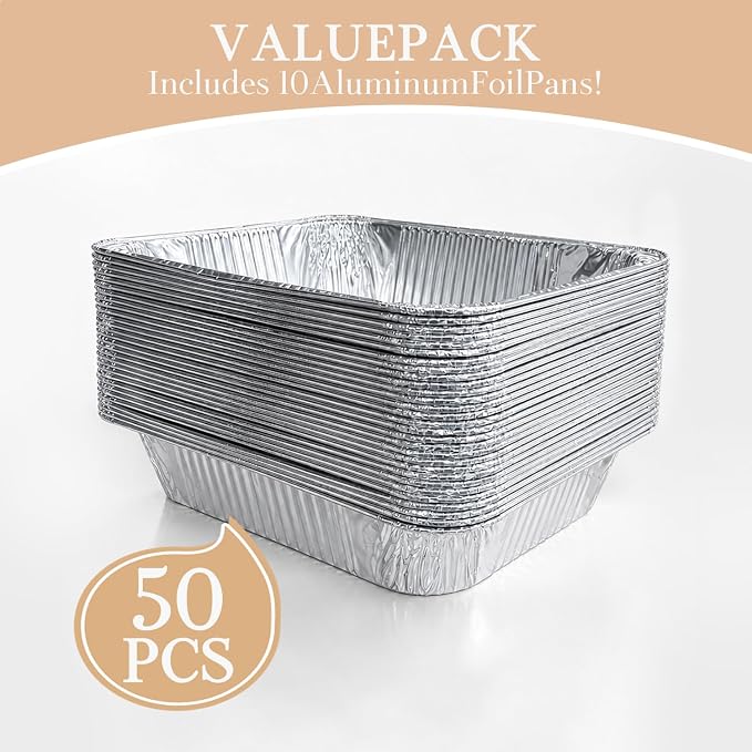 WIKDAY Aluminum Foil Pans, 9x13, 50 Pack | Disposable Baking Pans, Heavy Duty Food Containers, For Baking, Cooking, Roasting, Meal Prep, Parties, BBQ & Catering - Image 3