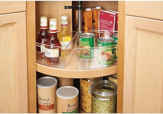 Oubonun Lazy Susan Cabinet Organizer Bins for Kitchen 8 Pack, 1/8 Wedge | For 32 4" Deep Wedge Bins with Handles and Matte Non-Slip Bottoms, Pantry Items Organized, Food Safe BAP-Free Plastic - Image 6