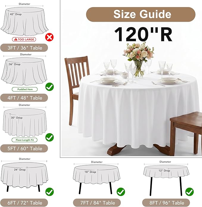 Fitable 8 Pack Black Round Tablecloths 120 Inch for 48"-96" Tables - Image 4