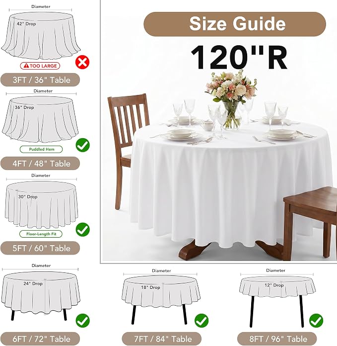 Fitable 6 Pack Burgundy Tablecloths 120 Inch Round for 48"-96" Tables - Image 3
