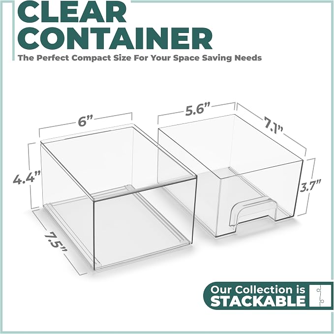 Sorbus Clear Stackable Storage Drawers (4 Pack, 4.4'' Tall) - Image 3