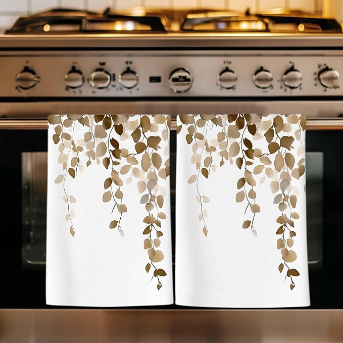 Brown Eucalyptus Kitchen Towels Set of 1, Absorbent Dish Towels for Kitchen, Spring Summer Botanical Plants Chic Microfiber Hand Towel, Quick Drying Tea Towel for Cleaning Decorative Dishcloths by Unknown
