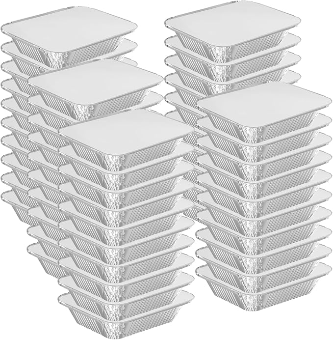 WANBAO 8.3"x6.2" 2.25LB Disposable Tin Foil Pans with Lids, 100 PACK | Aluminum Pans To Go Containers for Cooking, Baking, Catering Party Meal Prep, Take Out - Image 5
